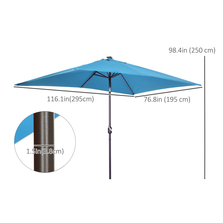 6.5x10ft Turquoise Aluminum Market Parasol with Solar LEDs