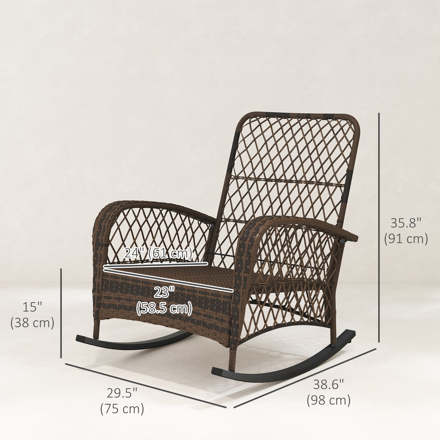 Outdoor Wicker Rattan Rocking Chair Patio Rocker with Thick Cushions for Garden Backyard Porch, Light Green
