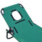 Folding Outdoor Lounge Chair, Portable Reclining Beach Lounger with Face Hole, Detachable Pillow, 3-Position Adjustable Backrest, For Patio, Garden, Poolside, Green
