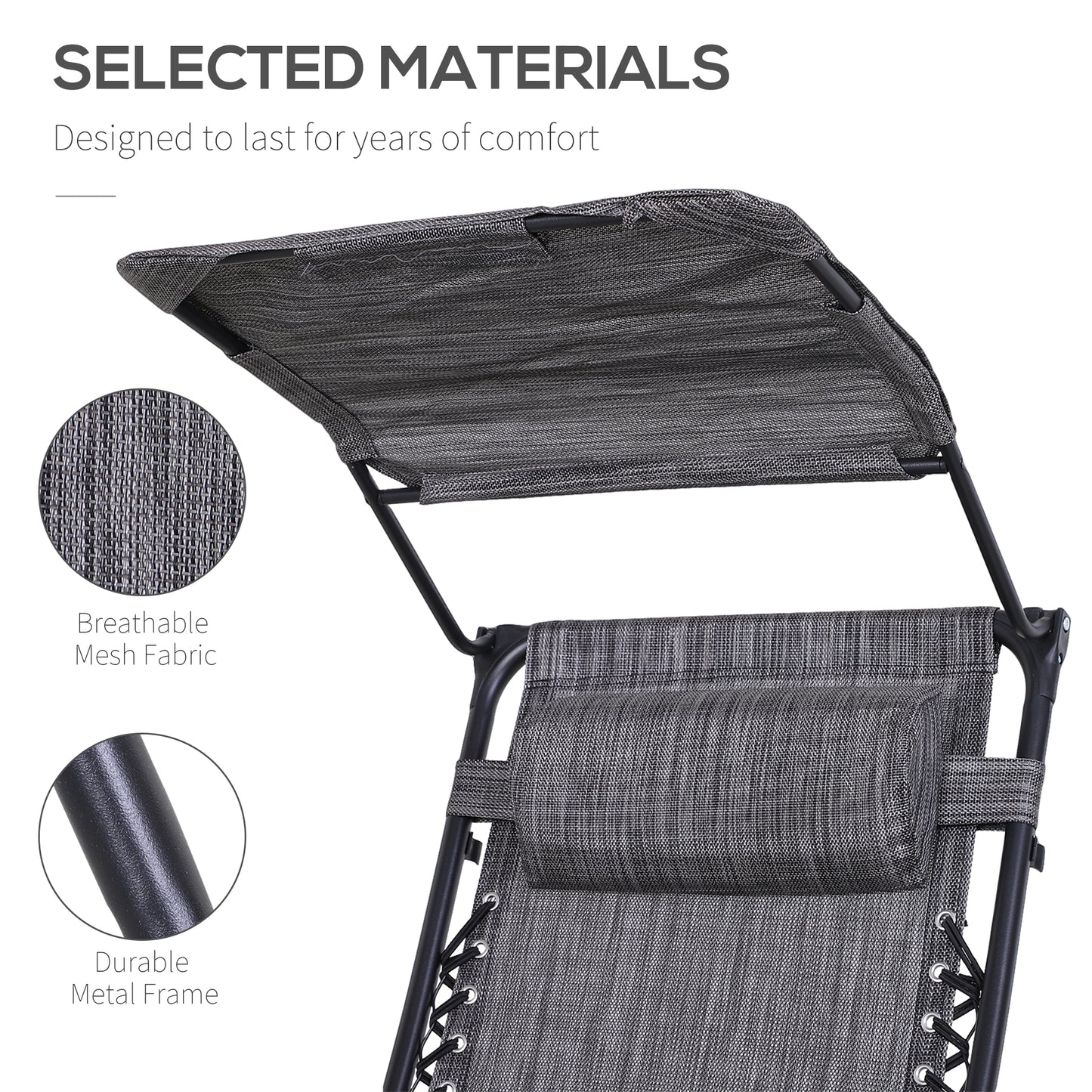 Outdoor Zero Gravity Reclining Lounger Chair with Canopy Shade, Side Tray, Cupholder, Beige