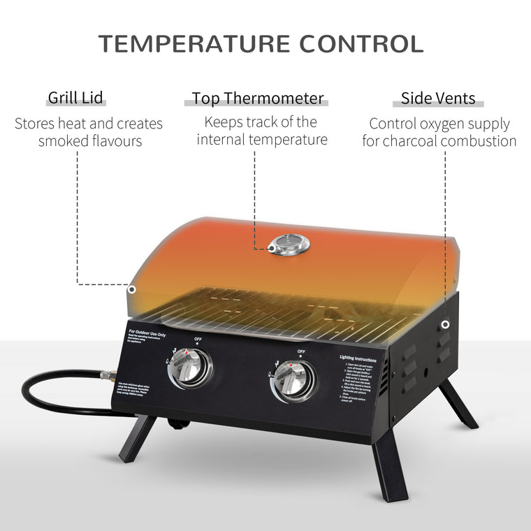 2-Burner Black Propane Gas Grill with Foldable Legs & Lid