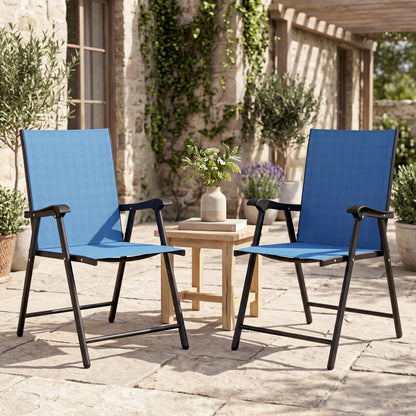 Folding High-Back Dining Chairs, Mesh Seat, Set of 2