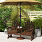 Wooden Outdoor Loveseat, Wagon Wheel Outdoor Bench with Table, Carbonized
