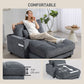 58" Chaise Lounge Indoor, Oversized Corduroy Sofa Bed with 2 Cup Holders, Pillow, Deep Seat Sleeper Couch, Dark Grey