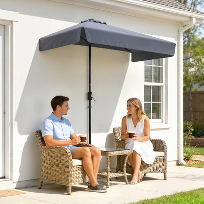 7.5' Dark Blue Half Patio Umbrella with Crank Handle & Top Vent