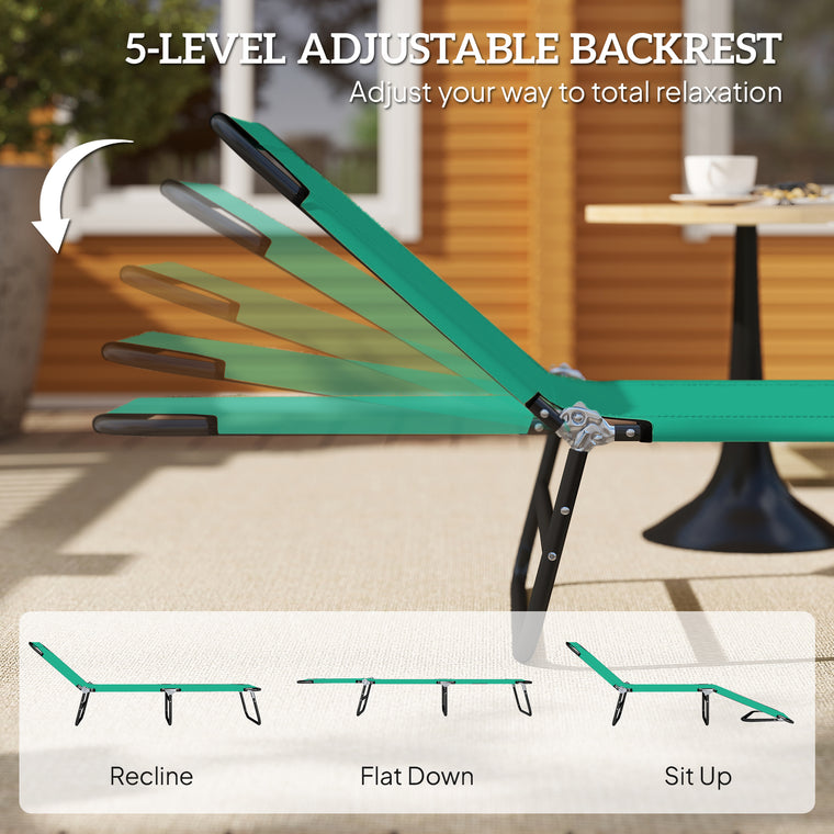 Folding Steel Tanning Chair with Reclining Back - Green