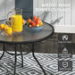 39.4" Round Outdoor Dining Table Coffee Side Bistro Table with Umbrella Hole, Glass Top, Steel Frame for Garden, Patio