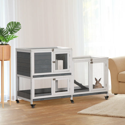 58" x 18" x 35" Grey Wooden Rabbit Hutch with Lockable Door