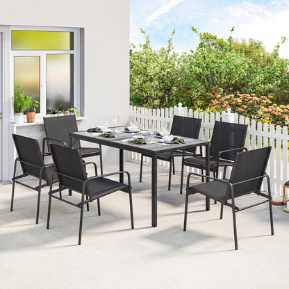 Faux Wood Dining Set for 6 with Mesh Seat Chairs