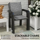 Stackable Patio Chairs Set of 4, Outdoor Dining Chairs with 20" Deep Seat, All Weather Breathable Mesh, Armrests, Grey