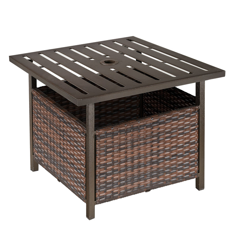 21.75" Rattan Coffee Table with Umbrella Hole