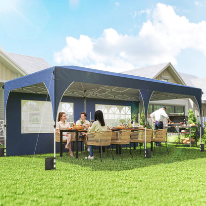 10' x 20' Dark Blue Pop-Up Canopy with Reflective Strips & UPF50+
