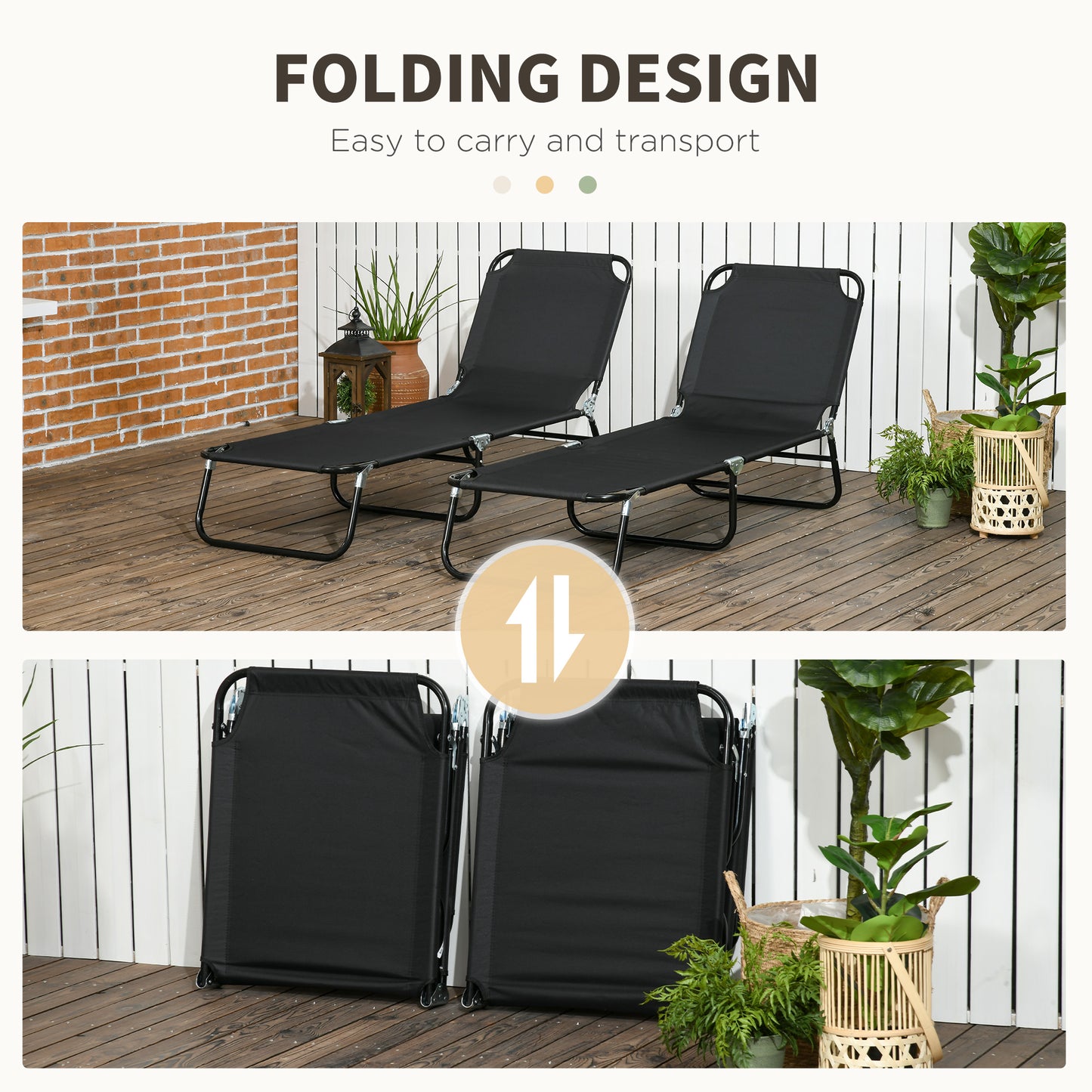 Set of 2 Folding Outdoor Lounge Chair, Sun Tanning Chairs with Reclining Back, Breathable Mesh for Beach Patio, Grey