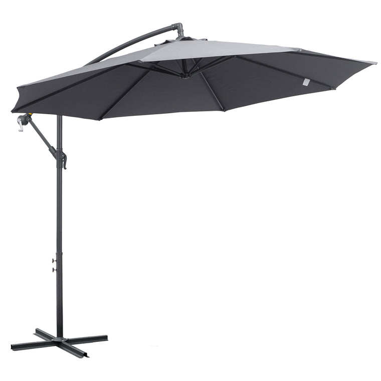 10ft Grey Banana Cantilever Umbrella with Base & Crank