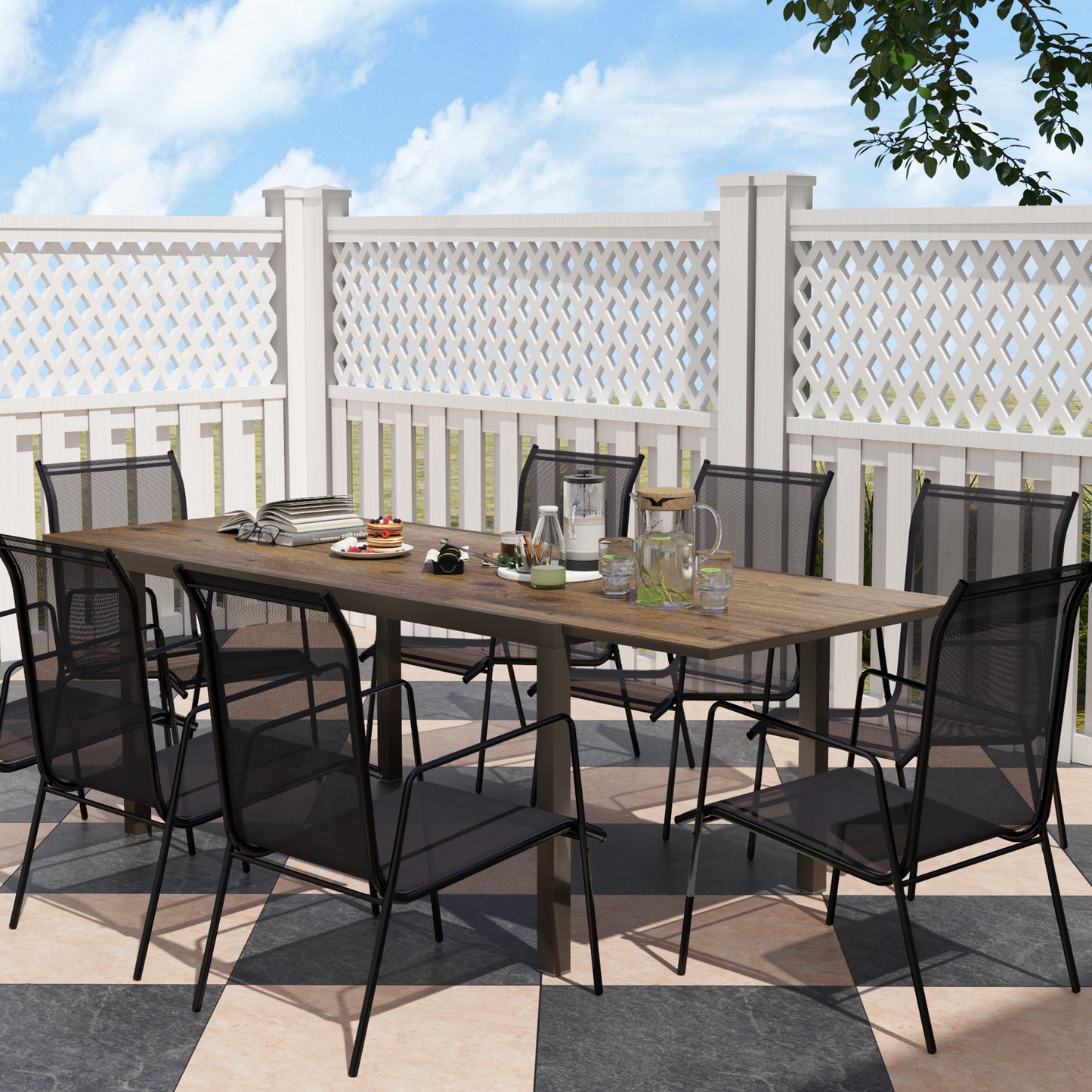 63"-94.5" Extendable Patio Dining Table for 6-8 Person, Outdoor Dining Table with Aluminium Edging, Steel Frame, Grey