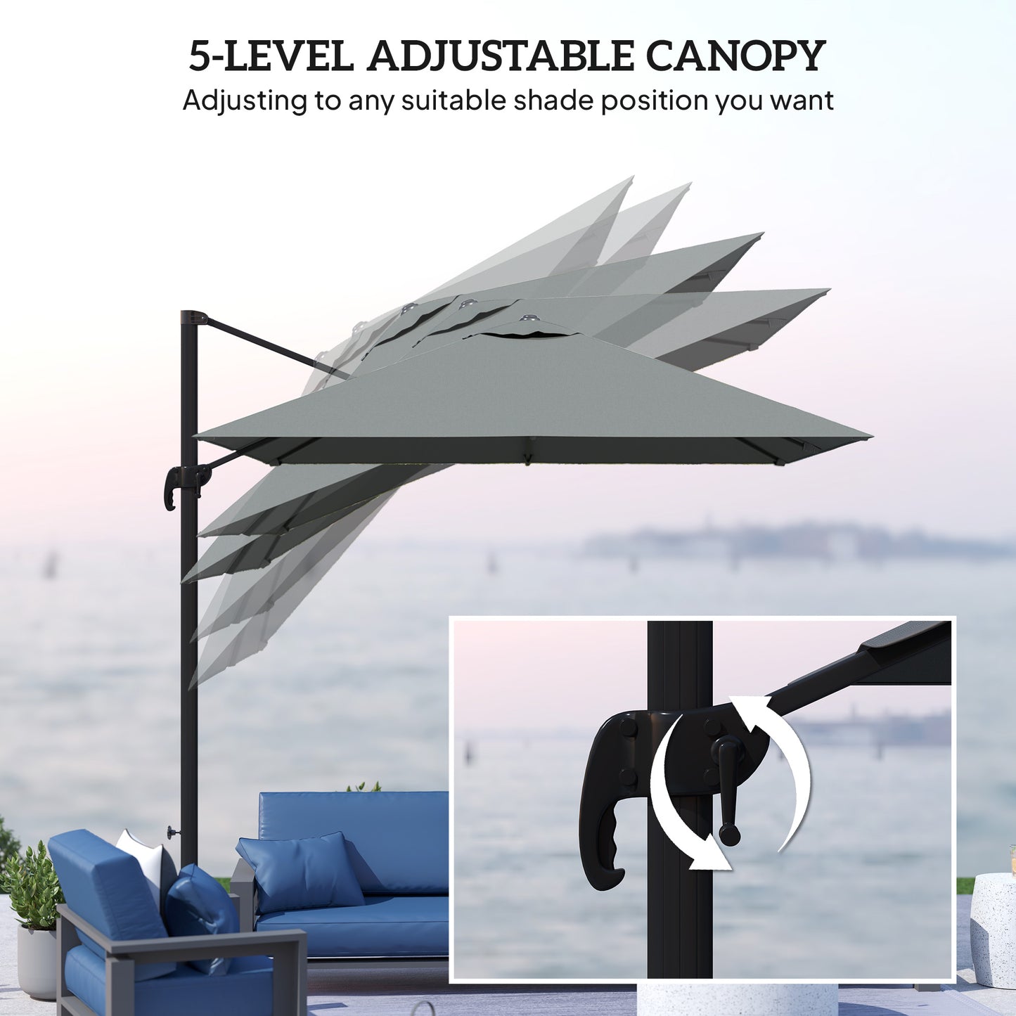 8 FT Aluminium Cantilever Patio Umbrella with 360° Rotation, Cross Base, Crank and Tilt for Garden, Patio, Dark Grey