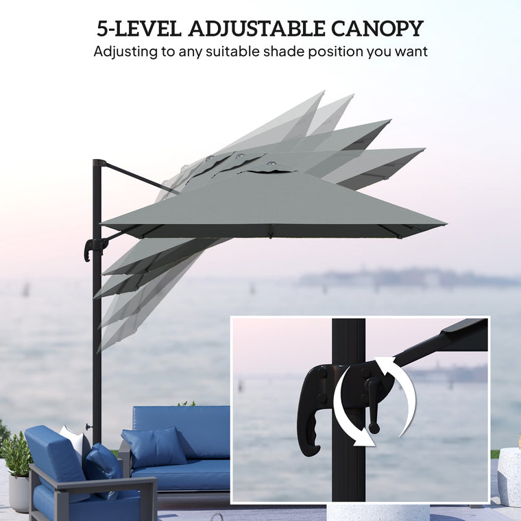 8FT Dark Grey Aluminum Cantilever Umbrella with 360° Rotation