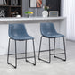 Counter Height Bar Stools Set of 2, Vintage PU Leather Bar Chairs, Kitchen Stools w/ Footrest for Home Bar, Blue
