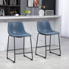 Counter Height Bar Stools Set of 2, Vintage PU Leather Bar Chairs, Kitchen Stools w/ Footrest for Home Bar, Blue