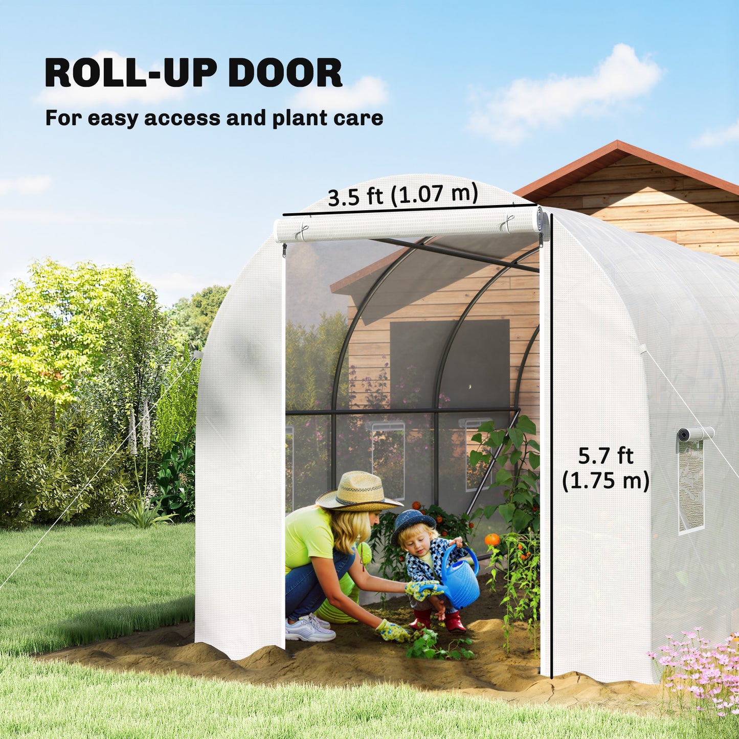 11.5x6.6x6.6ft Walk-in Tunnel Greenhouse Portable Garden Plant Growing Warm House with Door and Ventilation Window, White