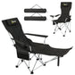 Set of 2 Reclining Camping Chair with Foot Rest, Folding Camping Chair w/ Headrest, Cup Holder, Storage Bag, Black