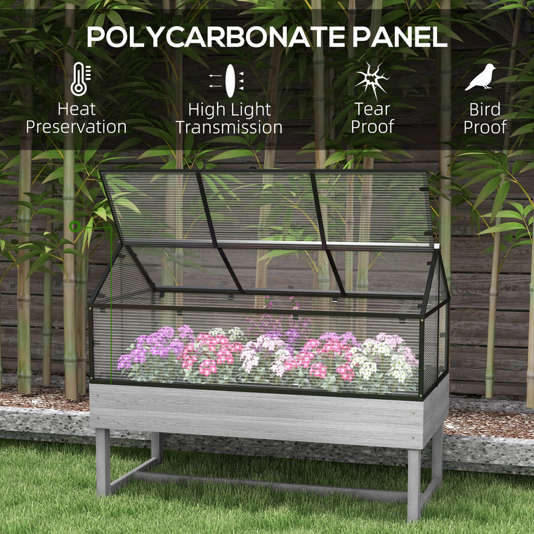Distressed Grey Wood Planter Box with Cold Frame Greenhouse