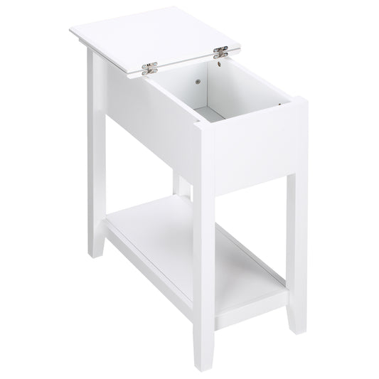 Flip Top End Table with Storage Shelf - White