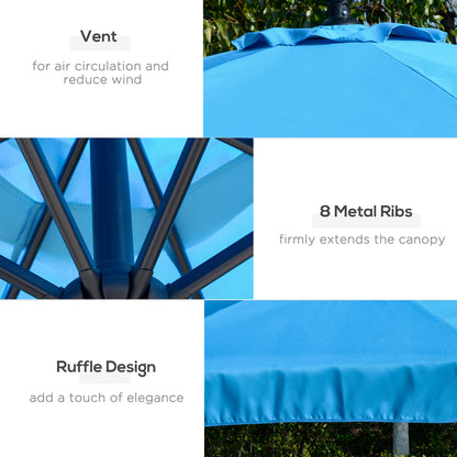 9FT Blue Cantilever Umbrella with Cross Base & 8 Ribs