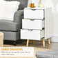 Bedside Table, Modern Nightstand with 3 Drawers, Side End Table with Wood Legs for Living Room, Bedroom, White