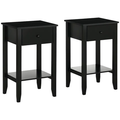 2-Tier End Tables Set of 2 with Drawer - Black
