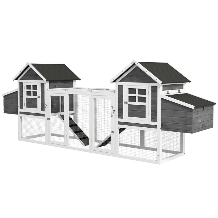 123" Grey Extra-Large Wooden Chicken Coop with Run & Ramps