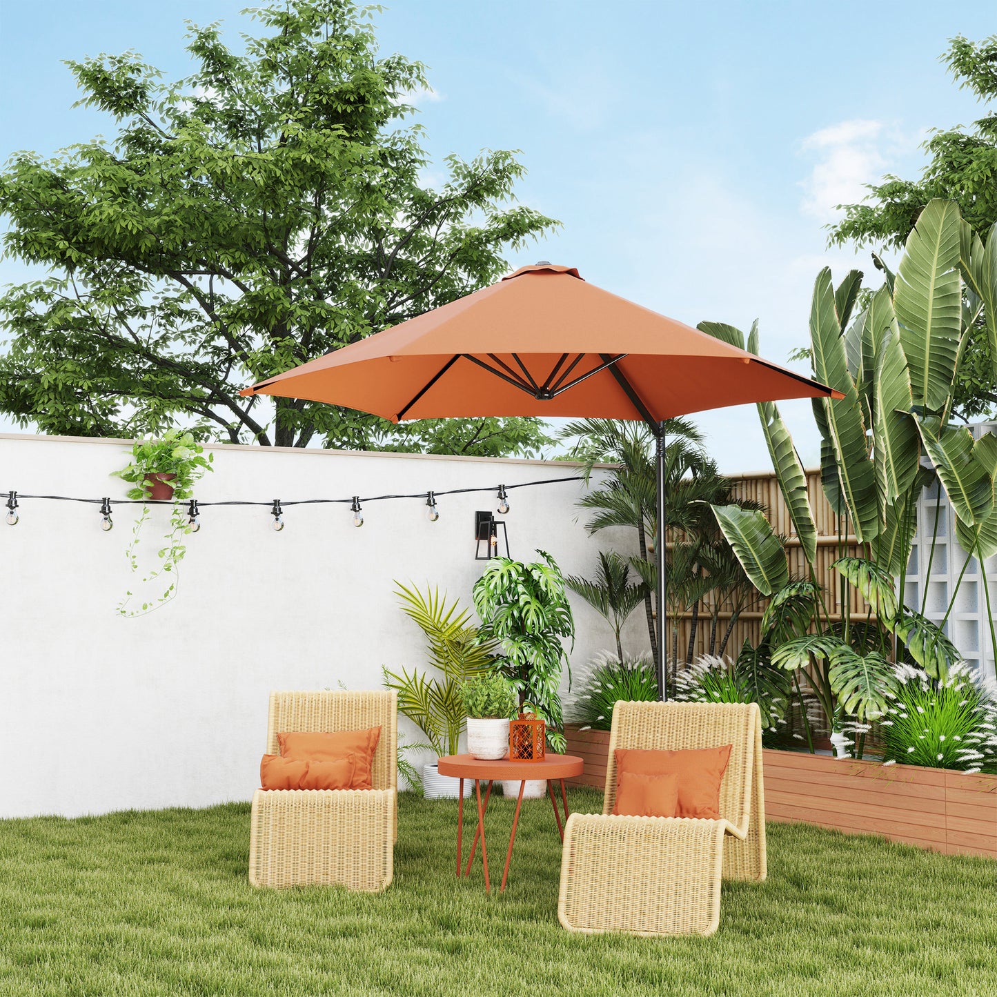 8.5FT Offset Patio Umbrella with 360° Rotation, Outdoor Cantilever Roma Parasol Hanging Sun Shade Canopy Shelter with Cross Base, Orange