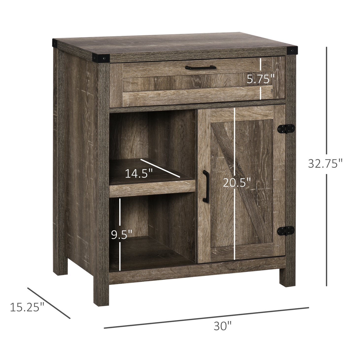Rustic Barn Door Storage Cabinet Modern Farmhouse Buffet Sideboard for Kitchen & Dining Room Dark Oak