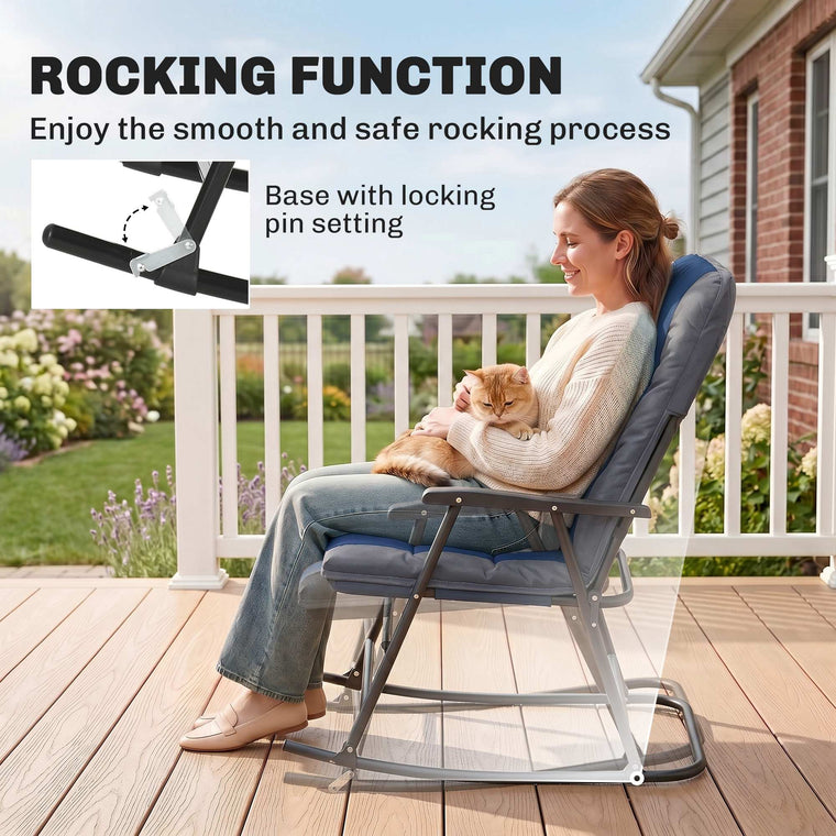 Blue 3-Piece Foldable Rocking Chair Bistro Set