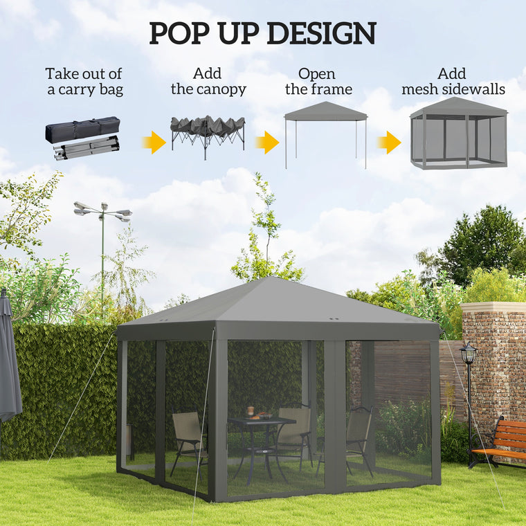 10' x 10' Light Grey Pop-Up Gazebo with Zipper Mesh Sidewalls