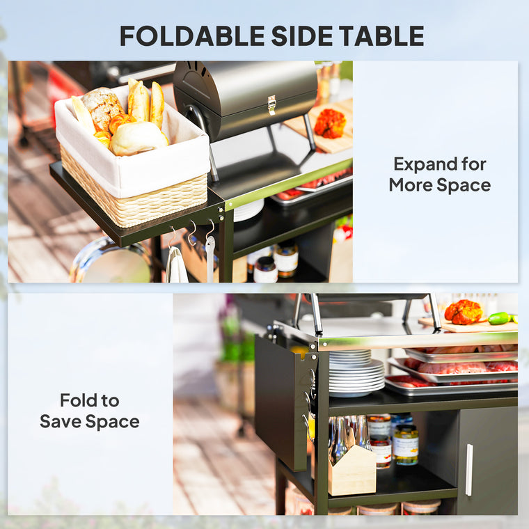 Pizza Oven Stand with Stainless Steel Top & Foldable Table