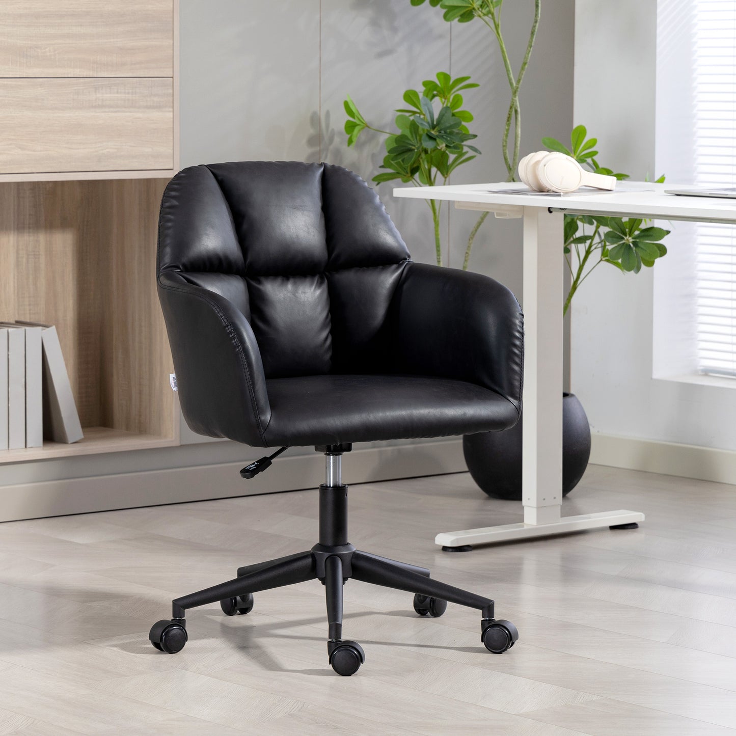 Swivel Office Chair, Faux Leather Desk Chair with Adjustable Height for Living Room, Bedroom, Study, Black
