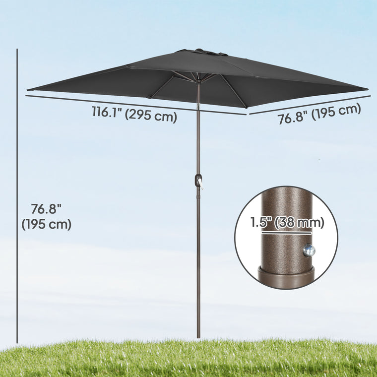 6.5' x 10' Black Rectangular Market Umbrella