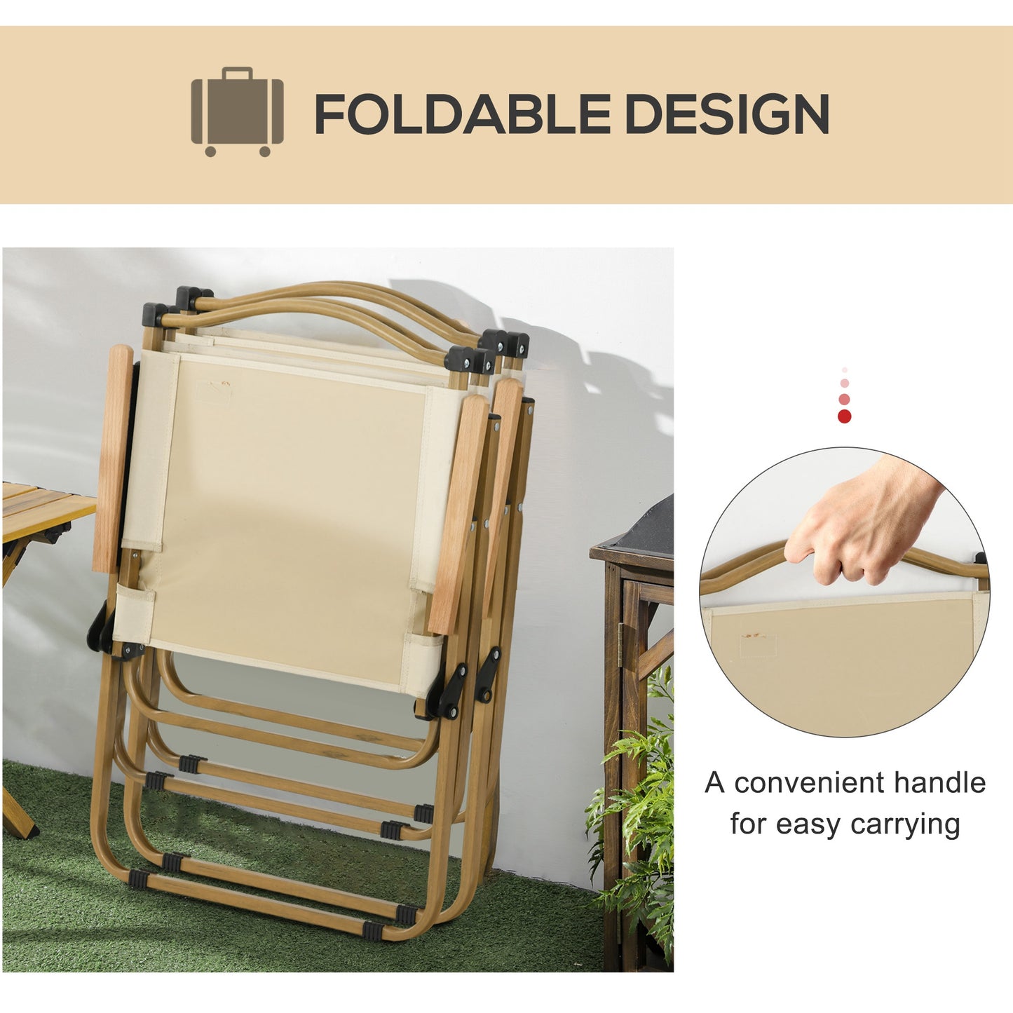 Set of 2 Camping Chair, Lightweight Folding Chair, Portable Armchairs, Excellent for Festivals, Fishing, Beach and Hiking, Beige