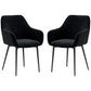 Dining Chairs Set of 2, Velvet-look Fabric Upholstered Kitchen Chairs with Backrest, Armrests and Steel Legs, Black