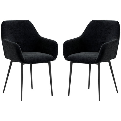 Velvet Dining Chairs Set of 2 with Armrests - Black