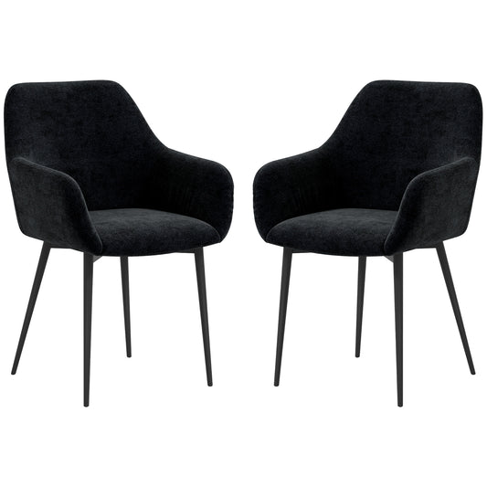 Velvet Dining Chairs Set of 2 with Armrests - Black
