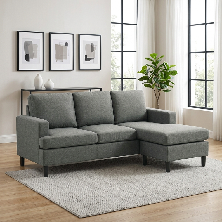Skye Reversible Sectional, dark grey, chaise set right - bright modern living room