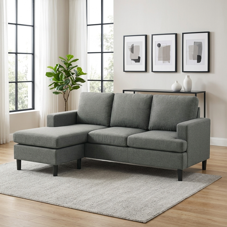 Skye Reversible Sectional, dark grey, chaise set left - bright modern living room