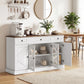 Sideboard Buffet Cabinet, 54" Farmhouse Kitchen Storage Cabinet with Acrylic Barn Doors and 3 Drawers, White Wood Grain