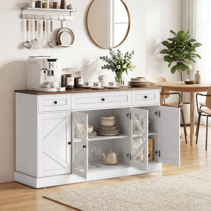 54" Farmhouse Sideboard Cabinet with Acrylic Barn Doors - White Wood Grain