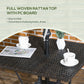Patio Wicker Dining Table with Umbrella Hole, 34 Inch Outdoor PE Rattan Coffee Table with Plastic Board Under the Woven Table Top for Patio, Garden, Balcony, Mixed Brown