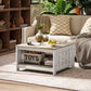31.5" Square Coffee Table, Farmhouse 2-Tier Center Table for Living Room, Distressed Oak and Brown