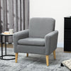 Fabric Accent Chair, Modern Upholstered Armchair with Wood Legs and Wide Padded Seat, Grey
