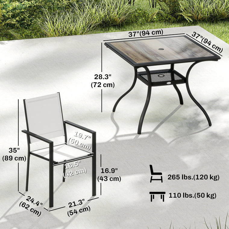 5-Piece Dining Set with Stackable Chairs and Umbrella Hole